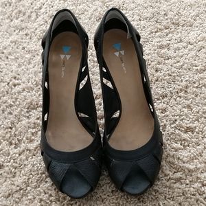 Dani Black leather peep toe heel